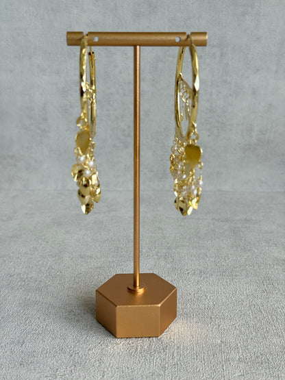 Ayura Designs Dilkash Balis – Gold Pipal Patti Heart Charm Hoop Earrings