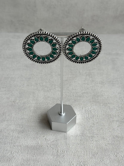 Ayura Designs Kesar Studs – Statement Oxidised Stud Earrings with Emerald Green Stones