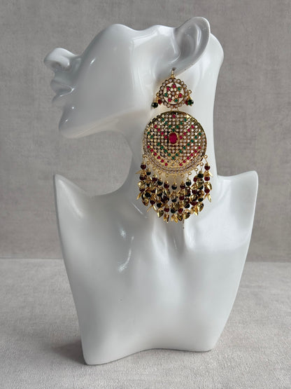 Ayura Designs Seerat Earrings – Rani Pink & Multicolour Gold Pippal Patti Design with Pearls