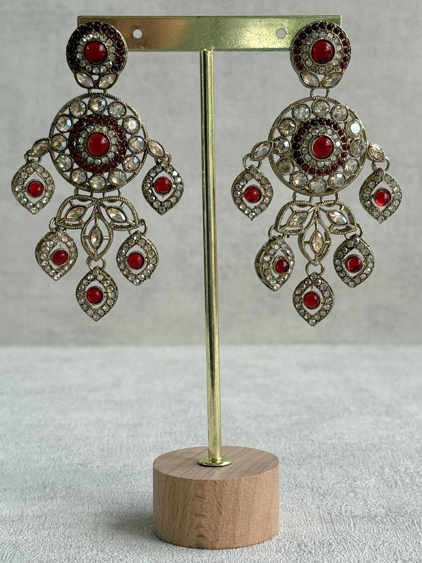 Ayura Designs Vanika Earrings – Ruby Red & Champagne Crystal Gold Finish