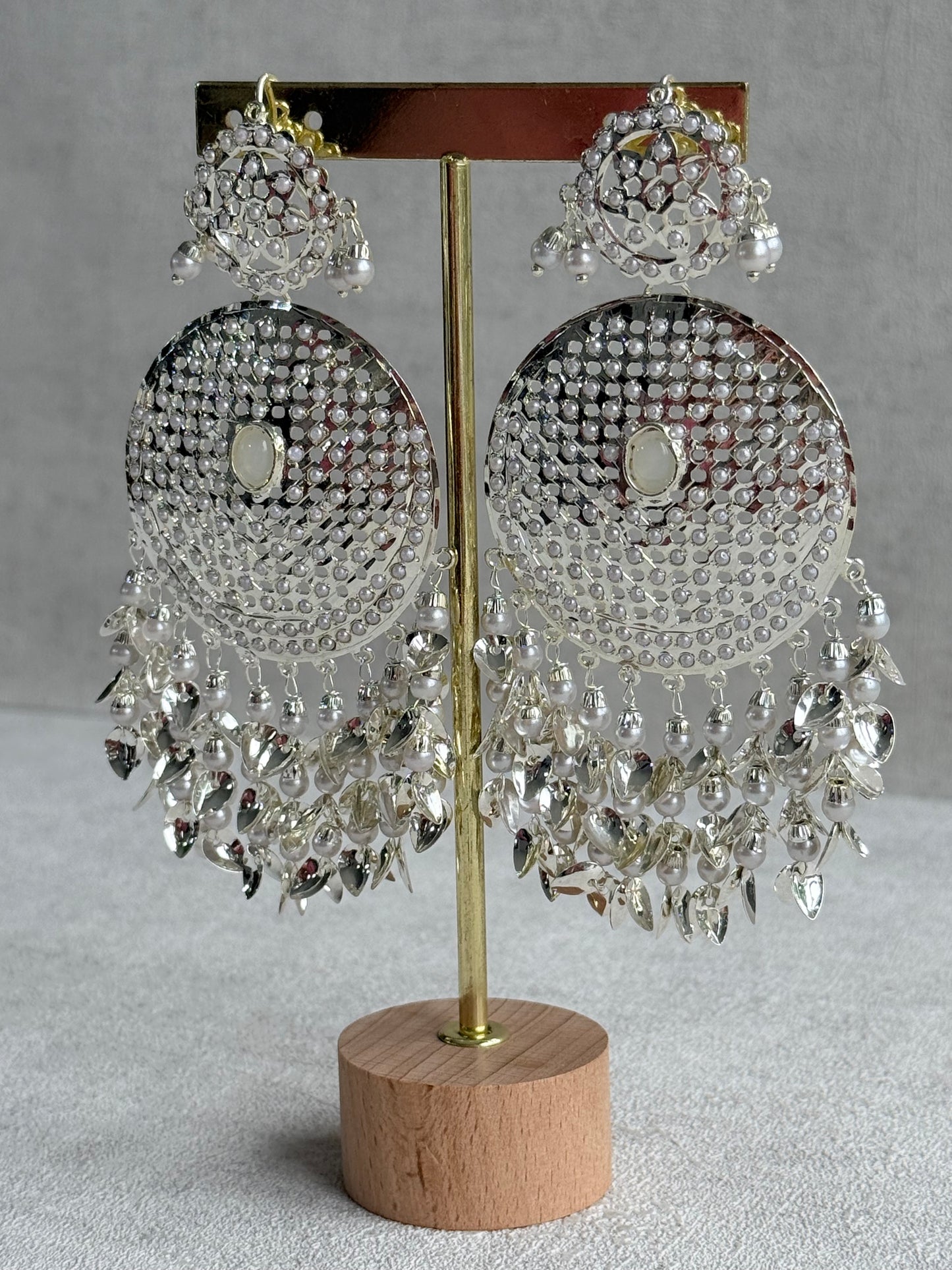 Ayura Designs Seerat Earrings – Silver Pippal Patti Design with Pearls