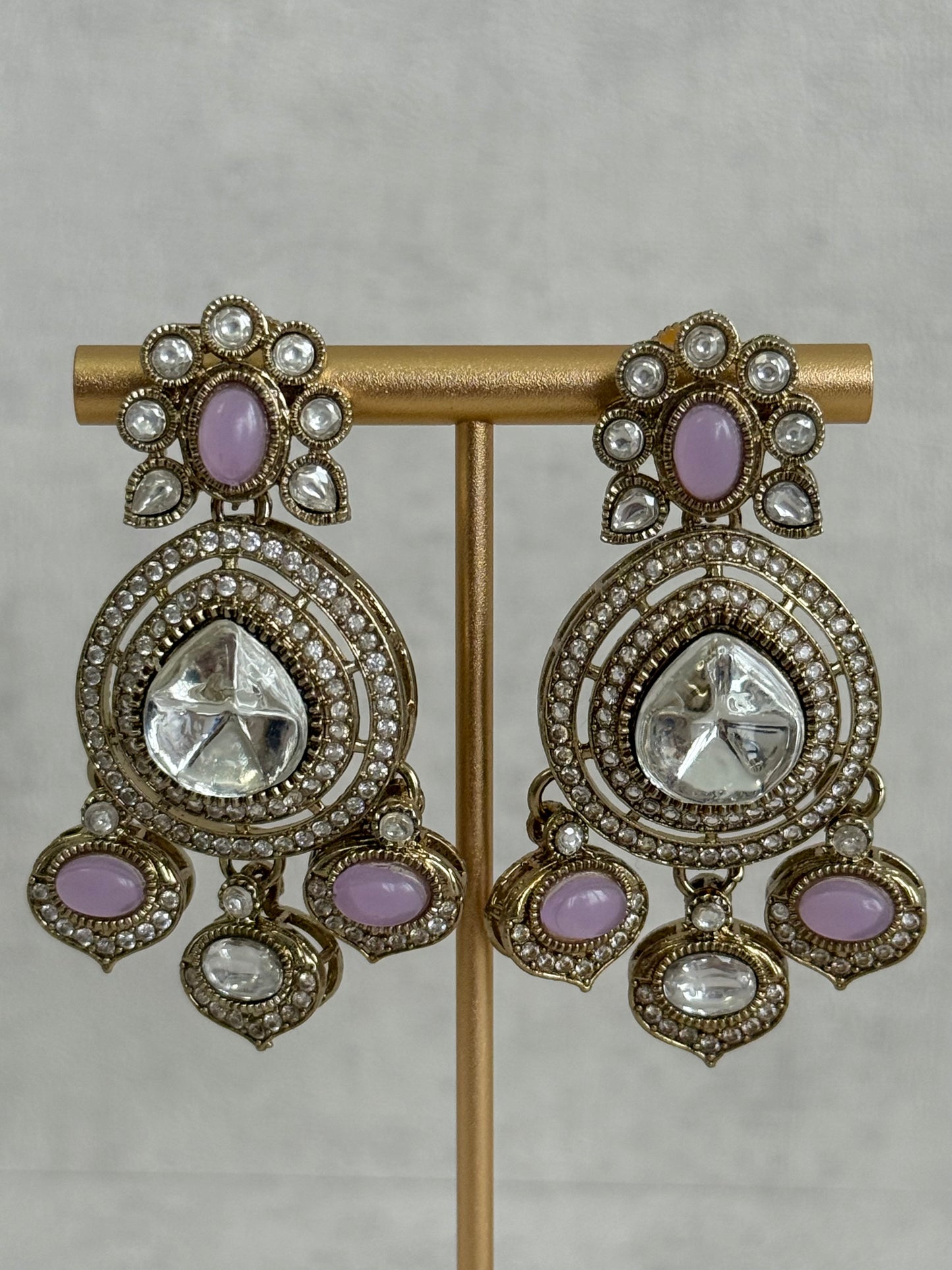 Ayura Designs Rahi Necklace Set with Earrings & Tikka – Lilac Stones with Mirror-Cut Detailing & Pearl Strands