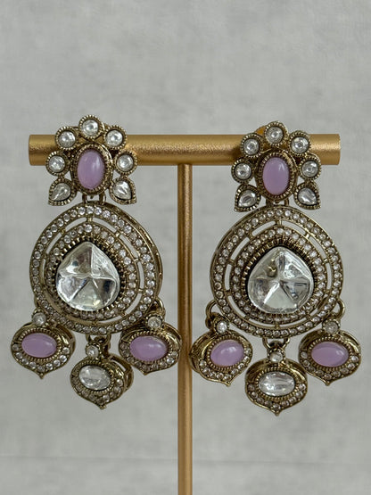 Ayura Designs Rahi Necklace Set with Earrings & Tikka – Lilac Stones with Mirror-Cut Detailing & Pearl Strands