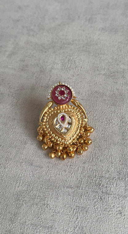 Ayura Designs Sorcha Adjustable Ring – Rose Pink Enamel, Pearl Detailing, Antique Gold & Mirror-Cut Stones