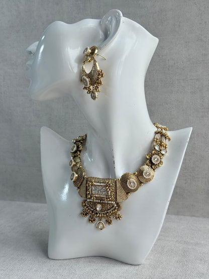 Ayura Designs Purvi Set – Necklace & Earrings with Antique Gold Filigree, Ivory & Pearl Detailing