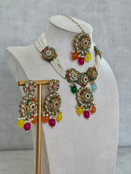 Ayura Designs Suroor Set – Multi-Colored Kundan & Pearl Ensemble with Earrings & Tikka