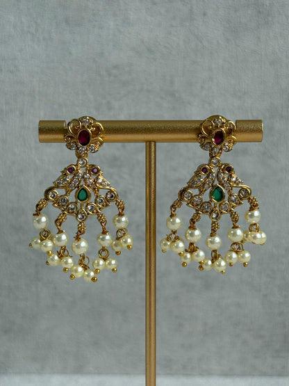 Ayura Designs Tanvi Set – Antique Gold Necklace & Earrings with Kundan, Ruby, Emerald & Pearl Detailing