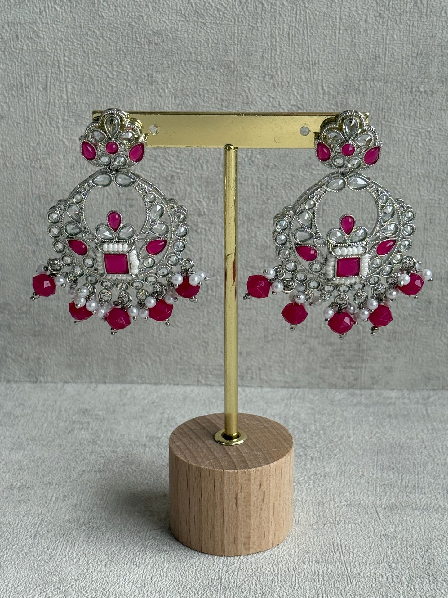 Ayura Designs Geet Set – Choker, Earrings & Tikka with Fuchsia Stones, Pearls & Silver Finish