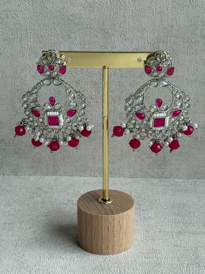 Ayura Designs Geet Set – Choker, Earrings & Tikka with Fuchsia Stones, Pearls & Silver Finish