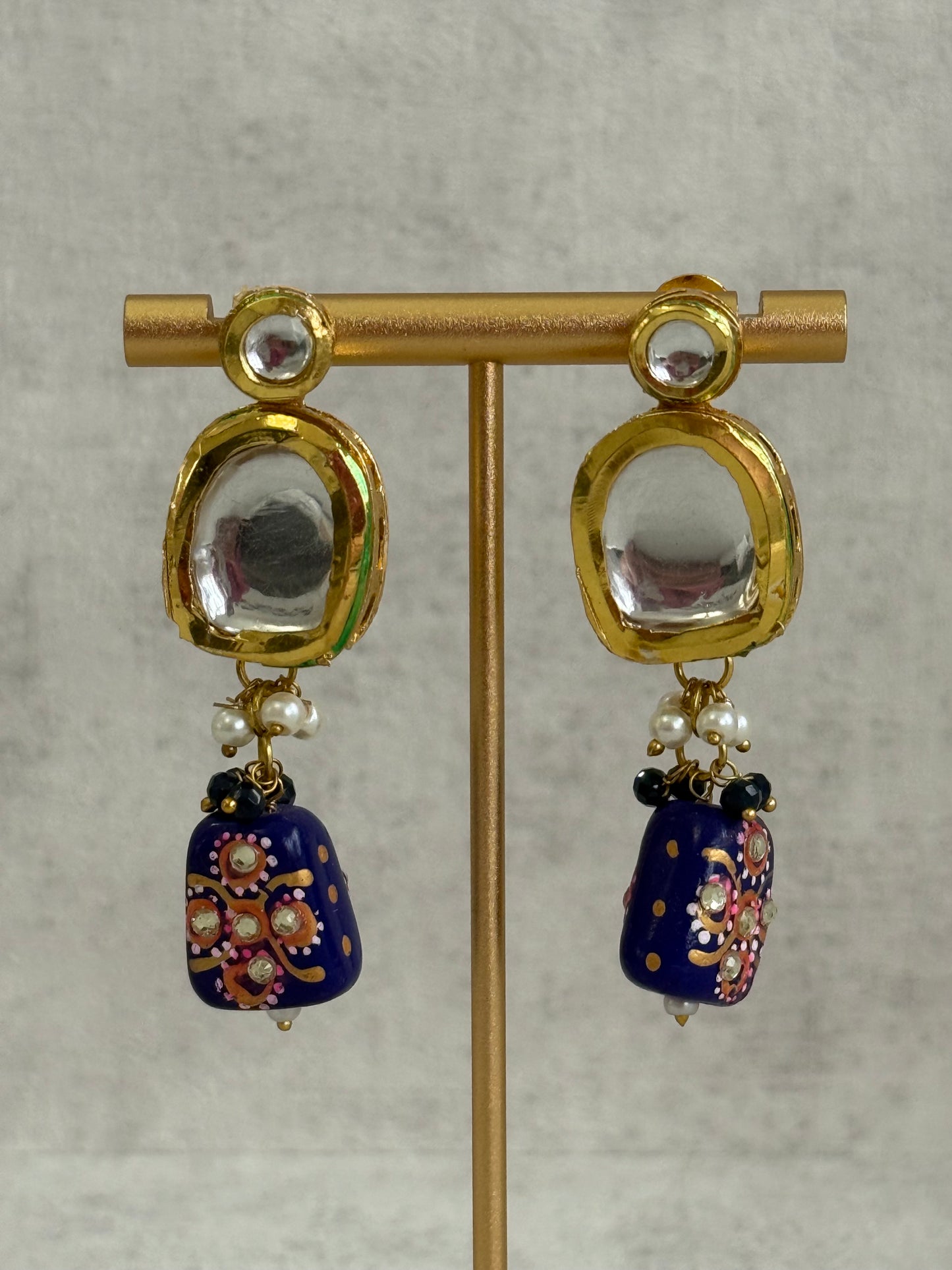 Ayura Designs Omika Set With Necklace And Earrings – Kundan Stones And Navy Blue Meenakari Drops