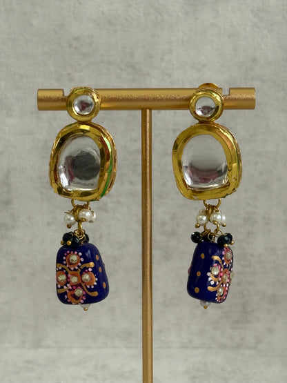 Ayura Designs Omika Set With Necklace And Earrings – Kundan Stones And Navy Blue Meenakari Drops