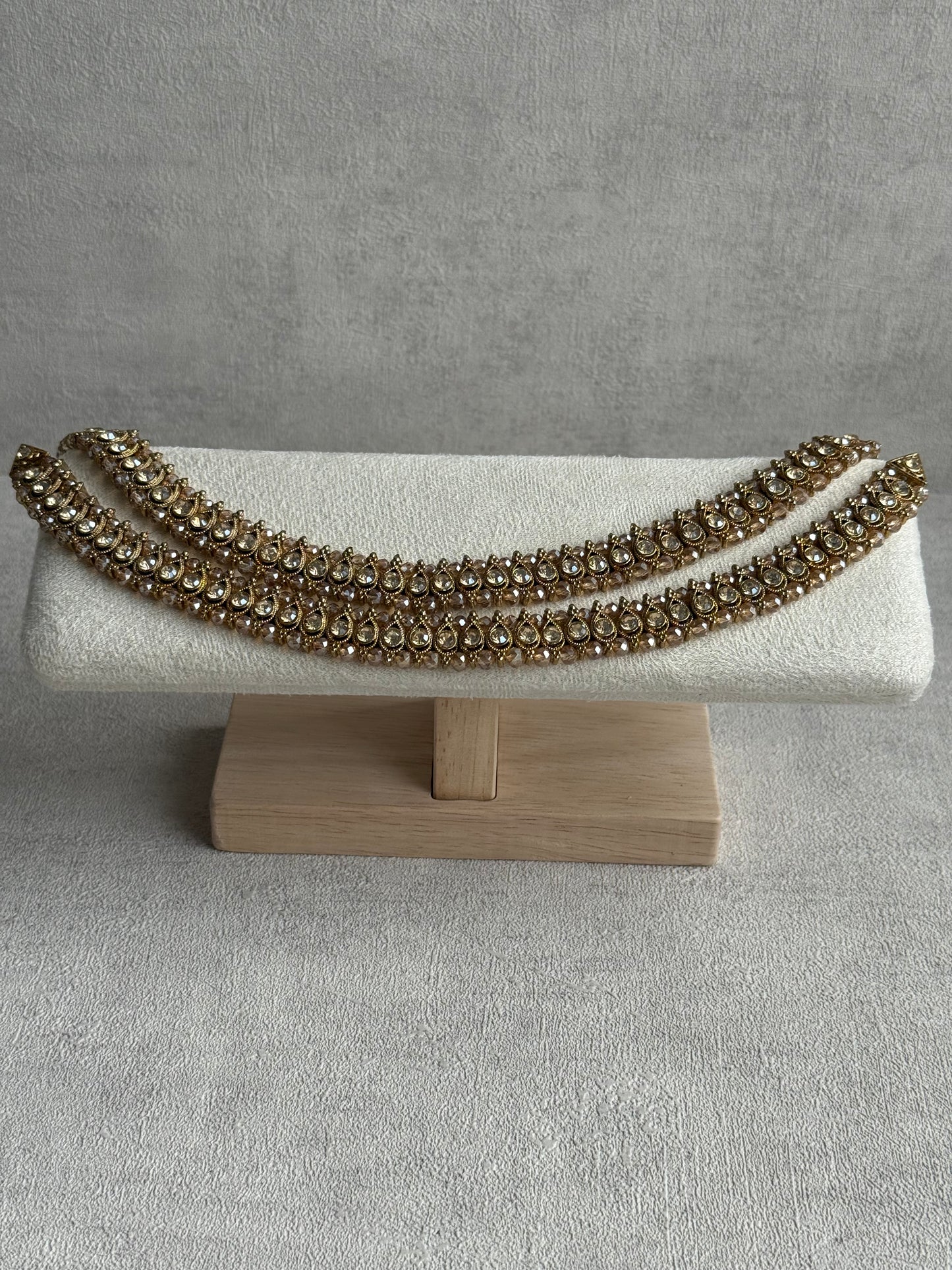 Ayura Designs Chandni Payals – Kundan Anklets with Champagne Crystals & Antique Gold Finish