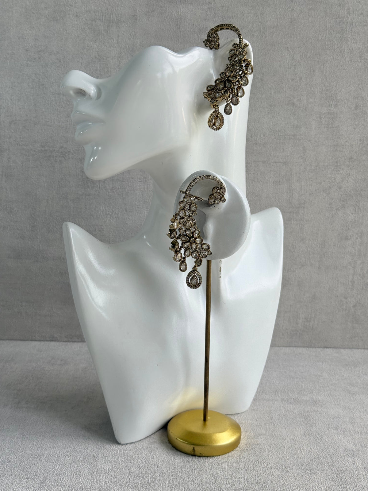 Ayura Designs Aksara Kaanphool Earrings – Kundan, Crystals & Antique Gold Finish
