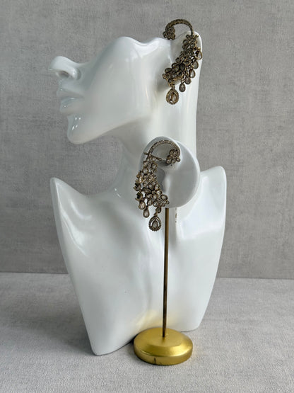 Ayura Designs Aksara Kaanphool Earrings – Kundan, Crystals & Antique Gold Finish