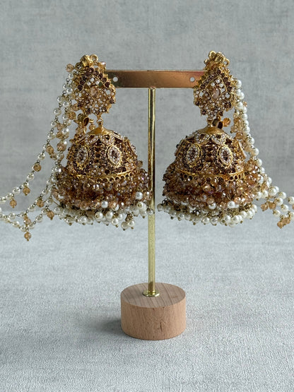 Ayura Designs Safia Tikka Set with Sahare Earrings – Champagne Gold Beads & Pearls
