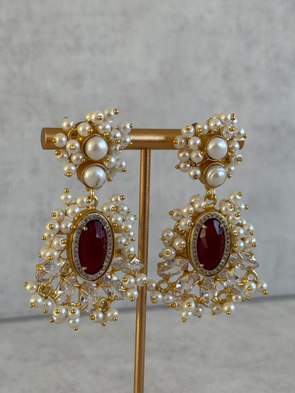 Ayura Designs Seraphina Earrings – Ruby, Pearls & Crystals