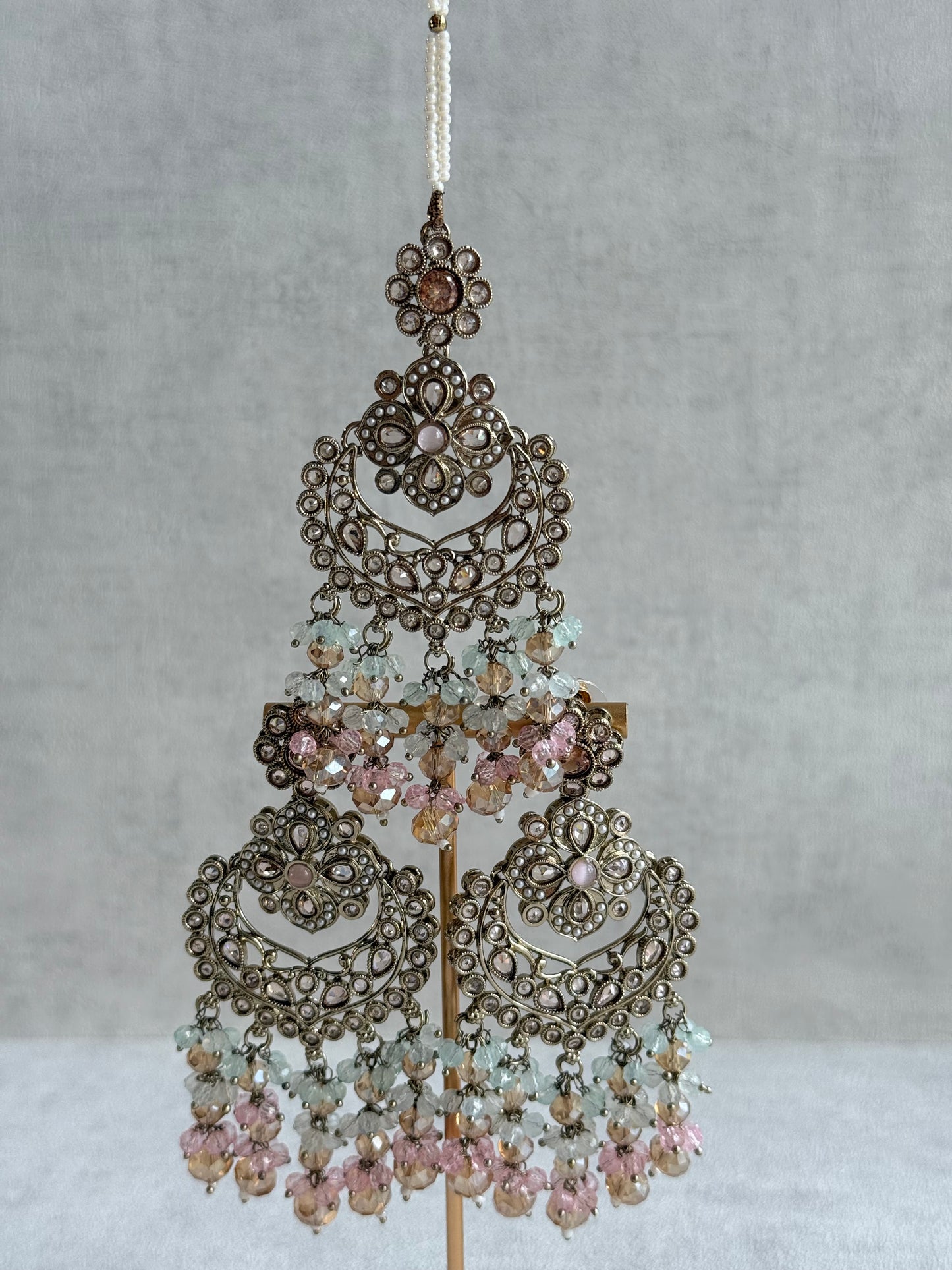 Ayura Designs Dilnaz Necklace Set – Blush Pink, Aqua & Champagne Crystal Beads