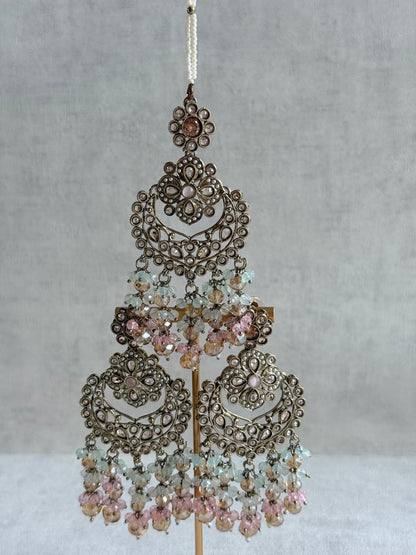 Ayura Designs Dilnaz Necklace Set – Blush Pink, Aqua & Champagne Crystal Beads