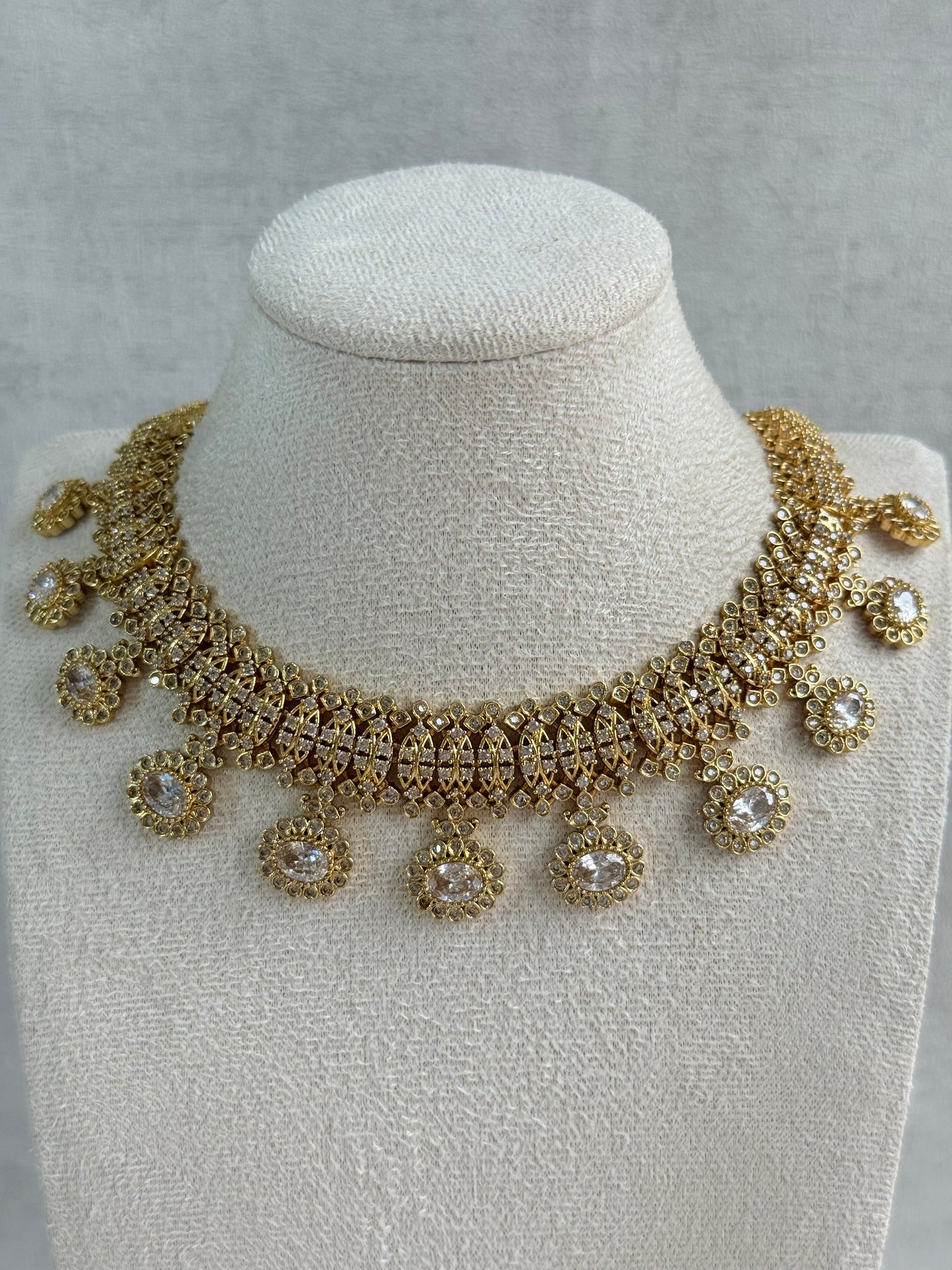 Ayura Designs Elisha Necklace Set with Earrings – Gold & Crystal Stone Detailing