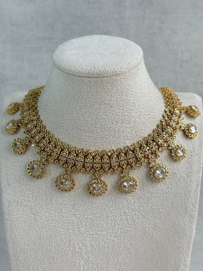 Ayura Designs Elisha Necklace Set with Earrings – Gold & Crystal Stone Detailing