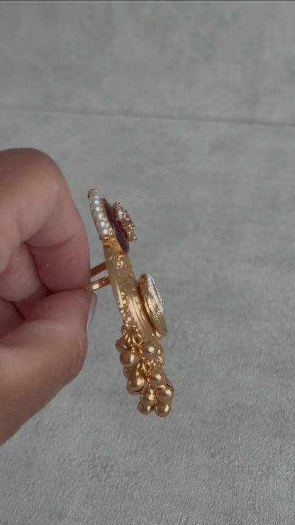 Ayura Designs Sorcha Adjustable Ring – Rose Pink Enamel, Pearl Detailing, Antique Gold & Mirror-Cut Stones