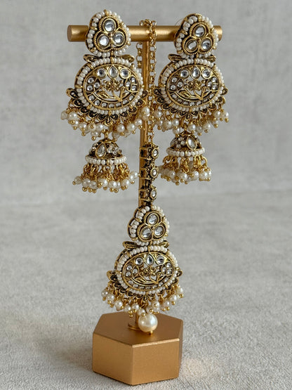 Ayura Designs Krisha Tikka Set with Earrings – Kundan Floral Design & Pearl Jhumkis