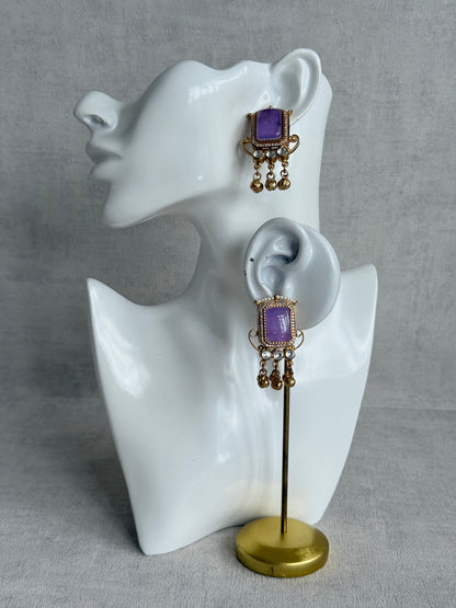 Ayura Designs Aleena Earrings – Lilac Stone Stud Earrings with Pearls & Ghungroo Detailing