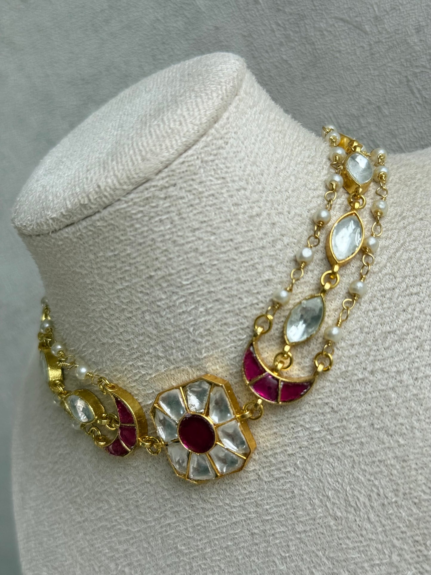 Ayura Designs Mahi Choker Set with Earrings – Meenakari Kundan Hot Pink & Ivory Detailing