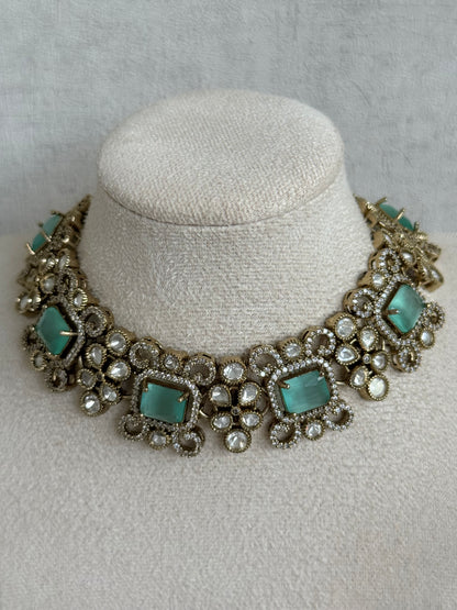 Ayura Designs Celine Necklace Set with Earrings – Moissanite Mint Green Statement Set