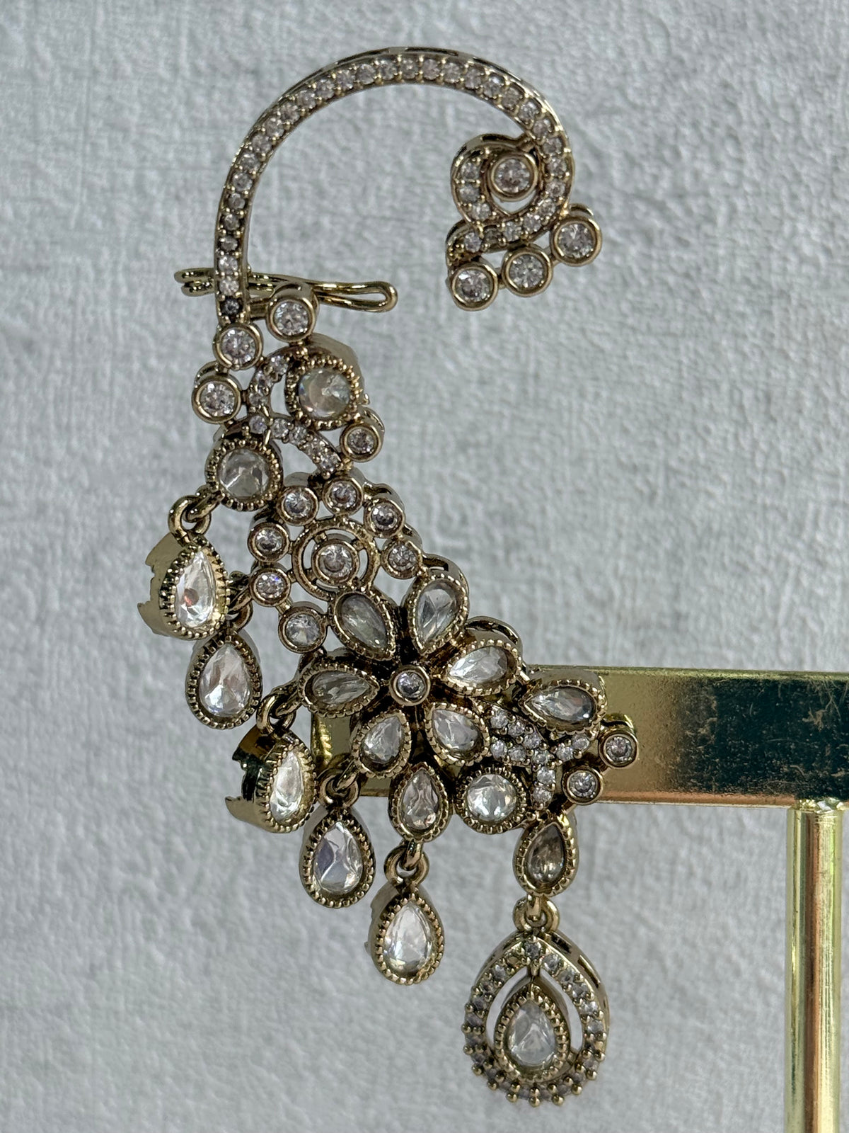 Ayura Designs Aksara Kaanphool Earrings – Kundan, Crystals & Antique Gold Finish