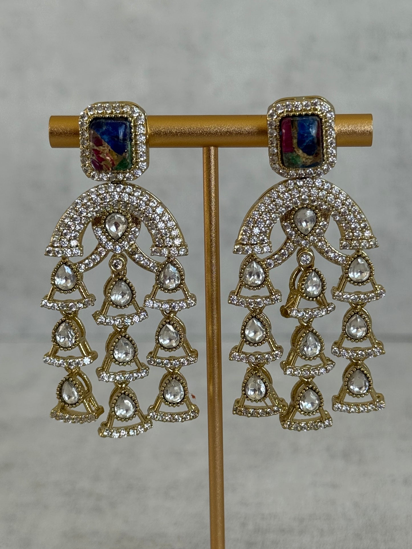 Ayura Designs Isla Choker Set with Earrings – Multicolour Marble & Moissanite Stones