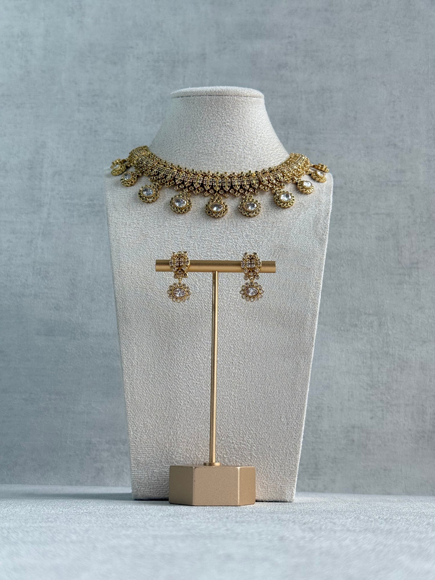 Ayura Designs Elisha Necklace Set with Earrings – Gold & Crystal Stone Detailing