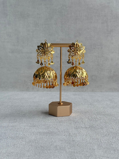 Ayura Designs Mutiyar Tikka Set with Jhumkis – Gold Floral Design with Pippal Patti Drops