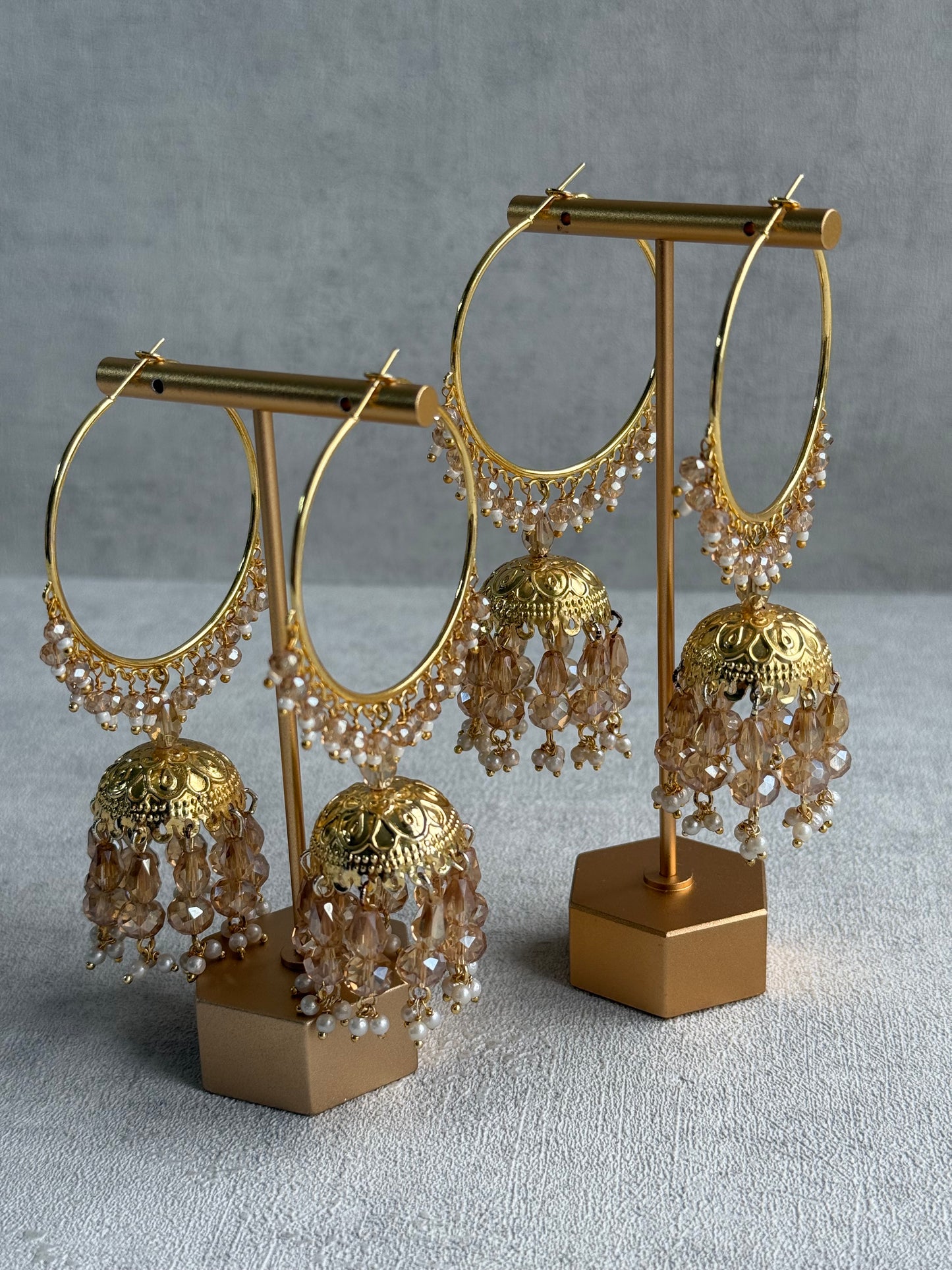 Ayura Designs Surbhi Balis – Champagne Crystals & Pearls in Gold Finish