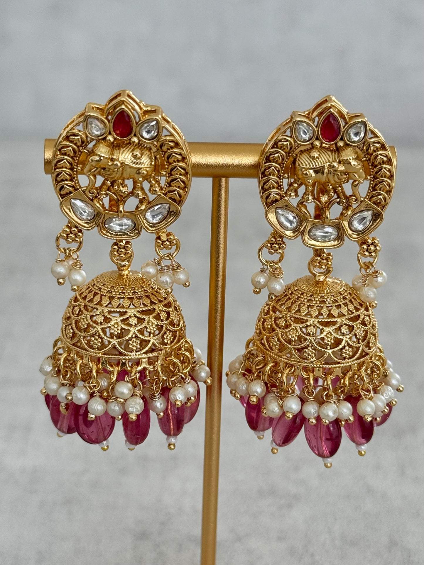 Ayura Designs Tanu Choker Set with Earrings & Tikka – A Golden Harmony of Pearls, Ruby Red Accents & Intricate Gold Detailing