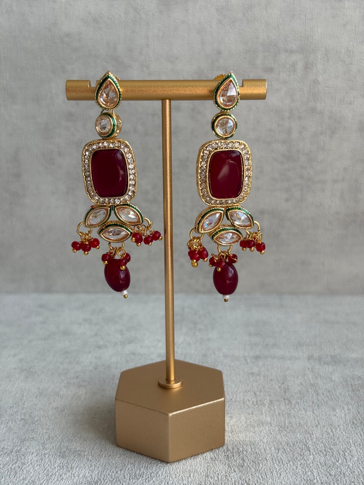Ayura Designs Raaz Set with Necklace & Earrings – Ruby Red Stones, Kundan Detailing & Antique Gold Finish