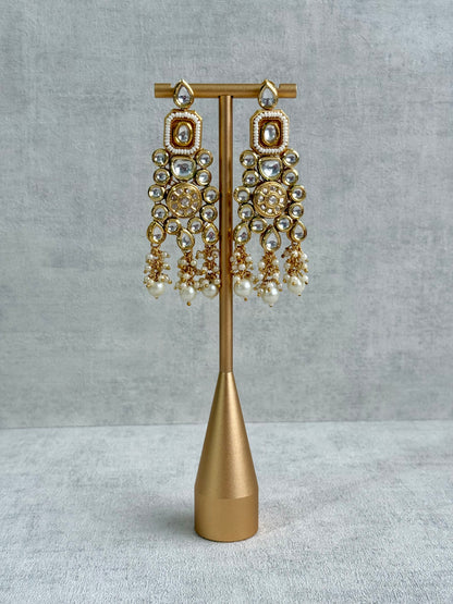 Ayura Designs Suhana Bridal Set with Necklace, Earrings & Tikka – Kundan Stones with Pearl Detailing in Antique Gold Finish