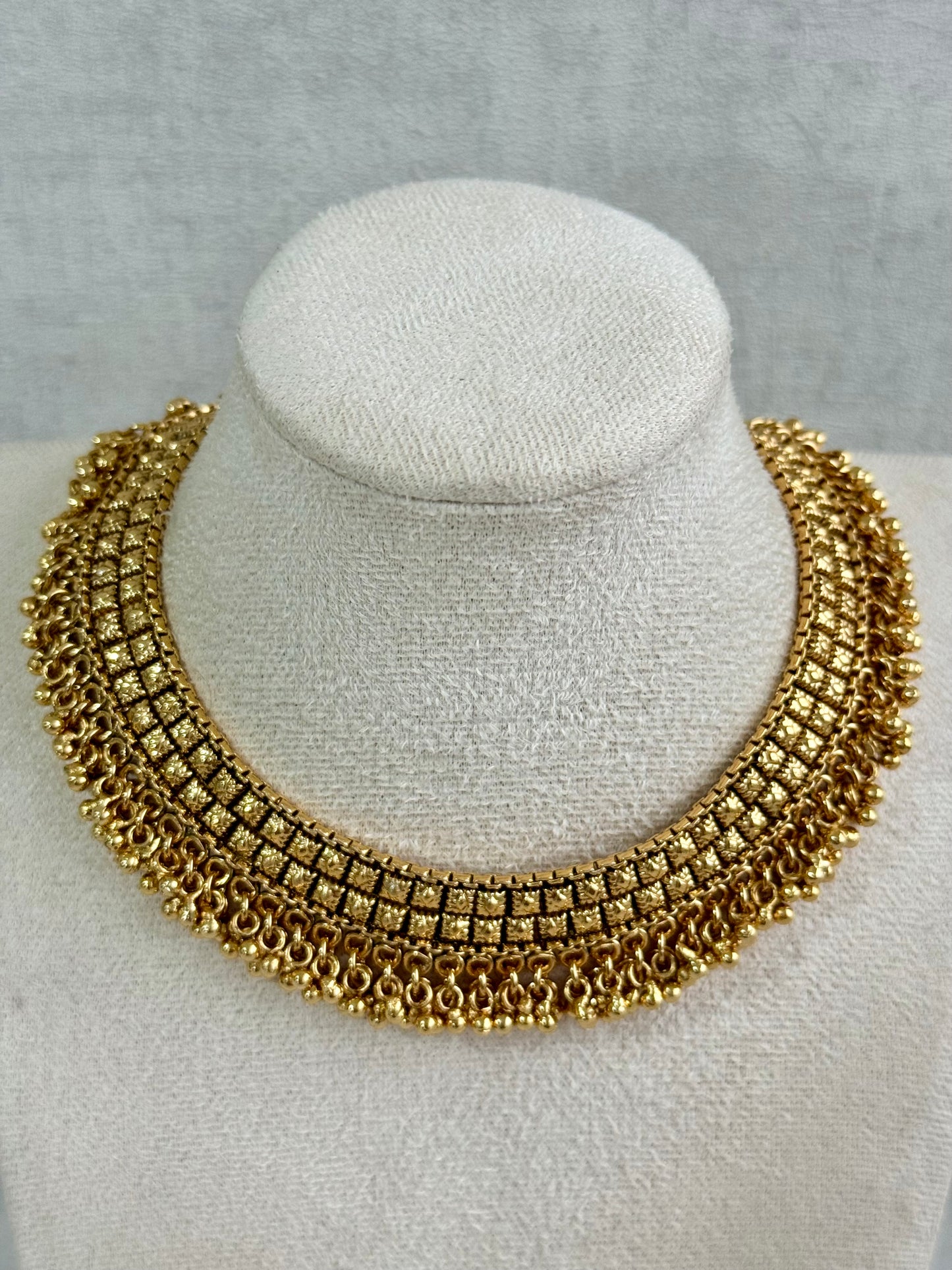 Ayura Designs Ranya Set – Antique Gold Necklace with Stud Earrings & Ghungroo Detailing