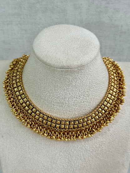 Ayura Designs Ranya Set – Antique Gold Necklace with Stud Earrings & Ghungroo Detailing