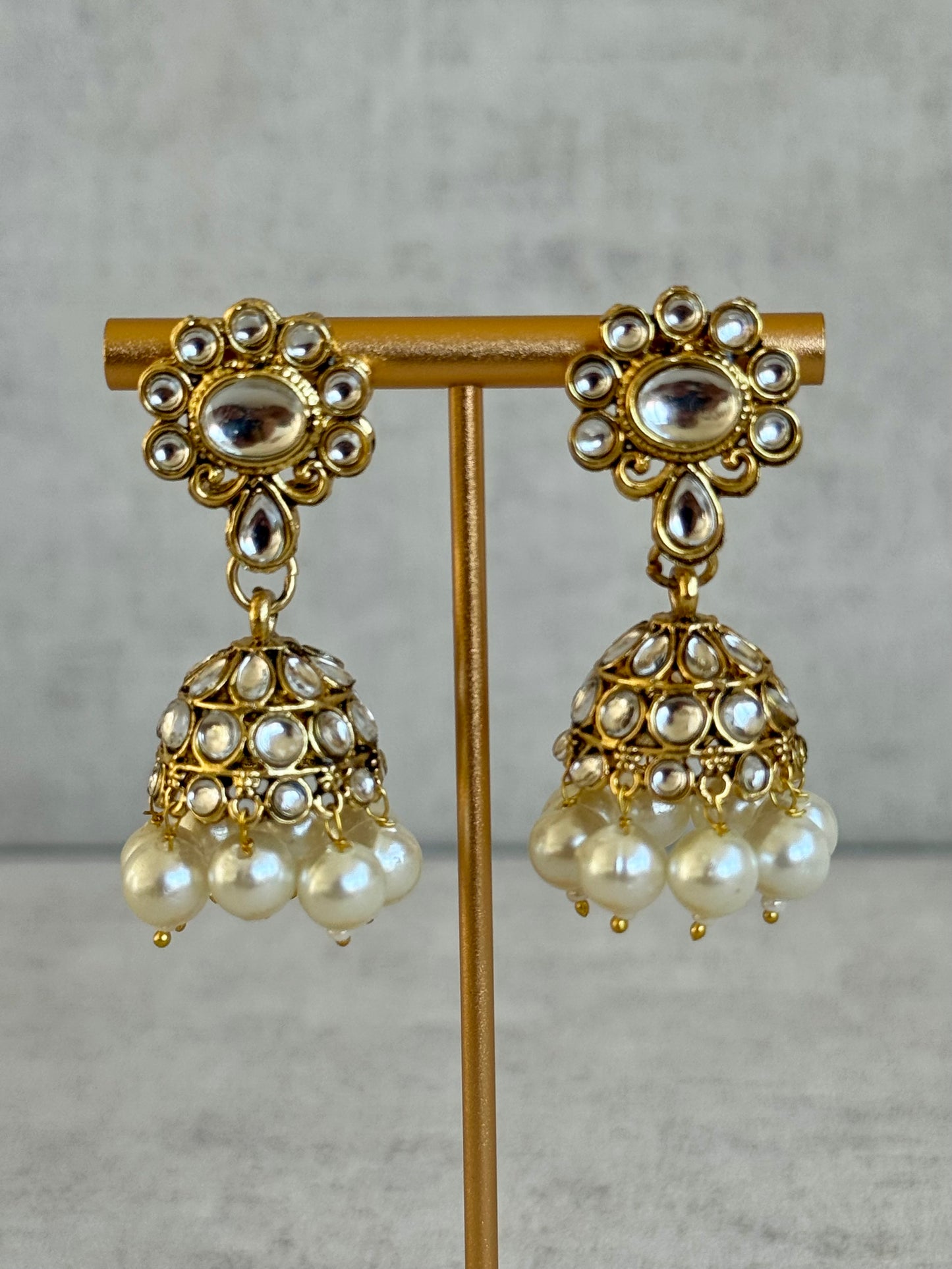 Ayura Designs Tehzeeb Set – Necklace, Tikka & Jhumkas in Antique Gold and Pearls