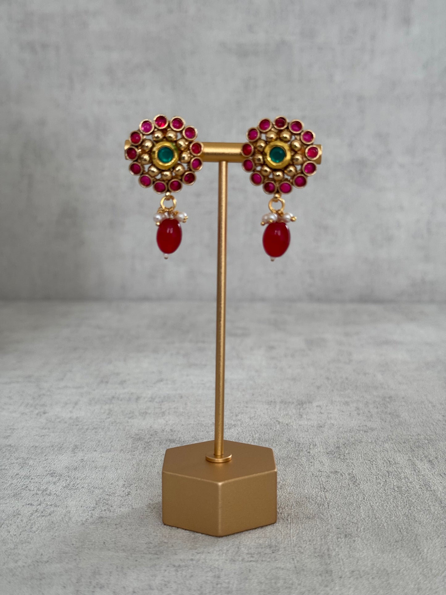 Ayura Designs Ziya Set – Gold, Ruby Red & Emerald Green with Stud Earrings