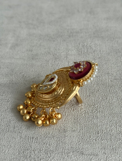 Ayura Designs Sorcha Adjustable Ring – Rose Pink Enamel, Pearl Detailing, Antique Gold & Mirror-Cut Stones