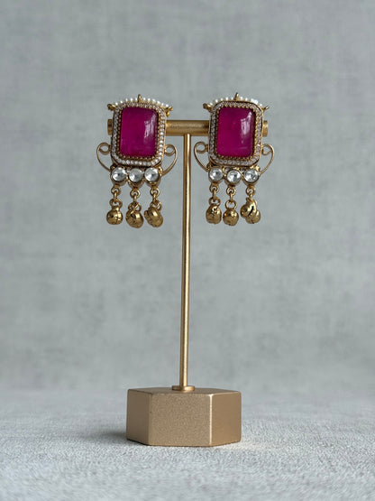 Ayura Designs Aleena Earrings – Rani Pink Stone Stud Earrings with Pearls & Ghungroo Detailing