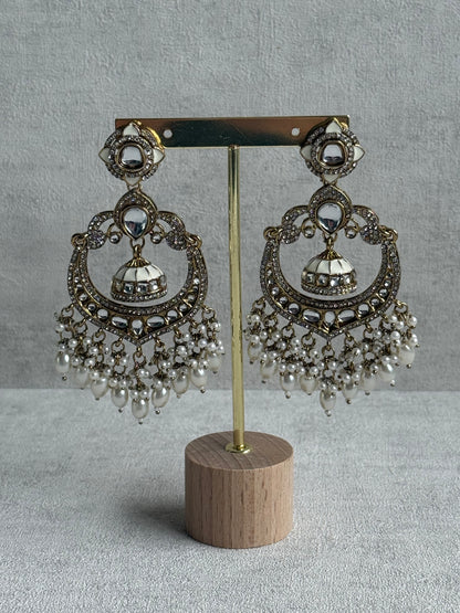 Ayura Designs Reha Earrings – Statement Chandbalis with Ivory Pearls & Mirror-Cut Stones
