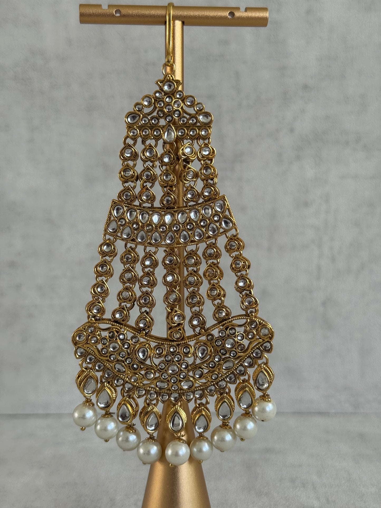 Ayura Designs Jai Jhoomar Passa – Jadau Kundan with Pearls & Antique Gold Detailing