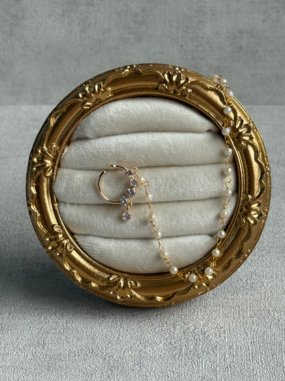 Ayura Designs Sia Nose Ring – Crystal-Studded Adjustable Ring with Pearl Chain