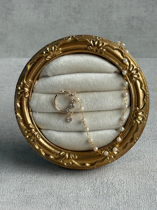 Ayura Designs Sia Nose Ring – Crystal-Studded Adjustable Ring with Pearl Chain