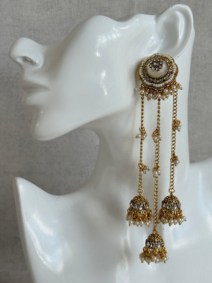 Ayura Designs Saivi Earrings – Mirror Cut Duster Earrings with Jhumki Drops & Pearl Detailing