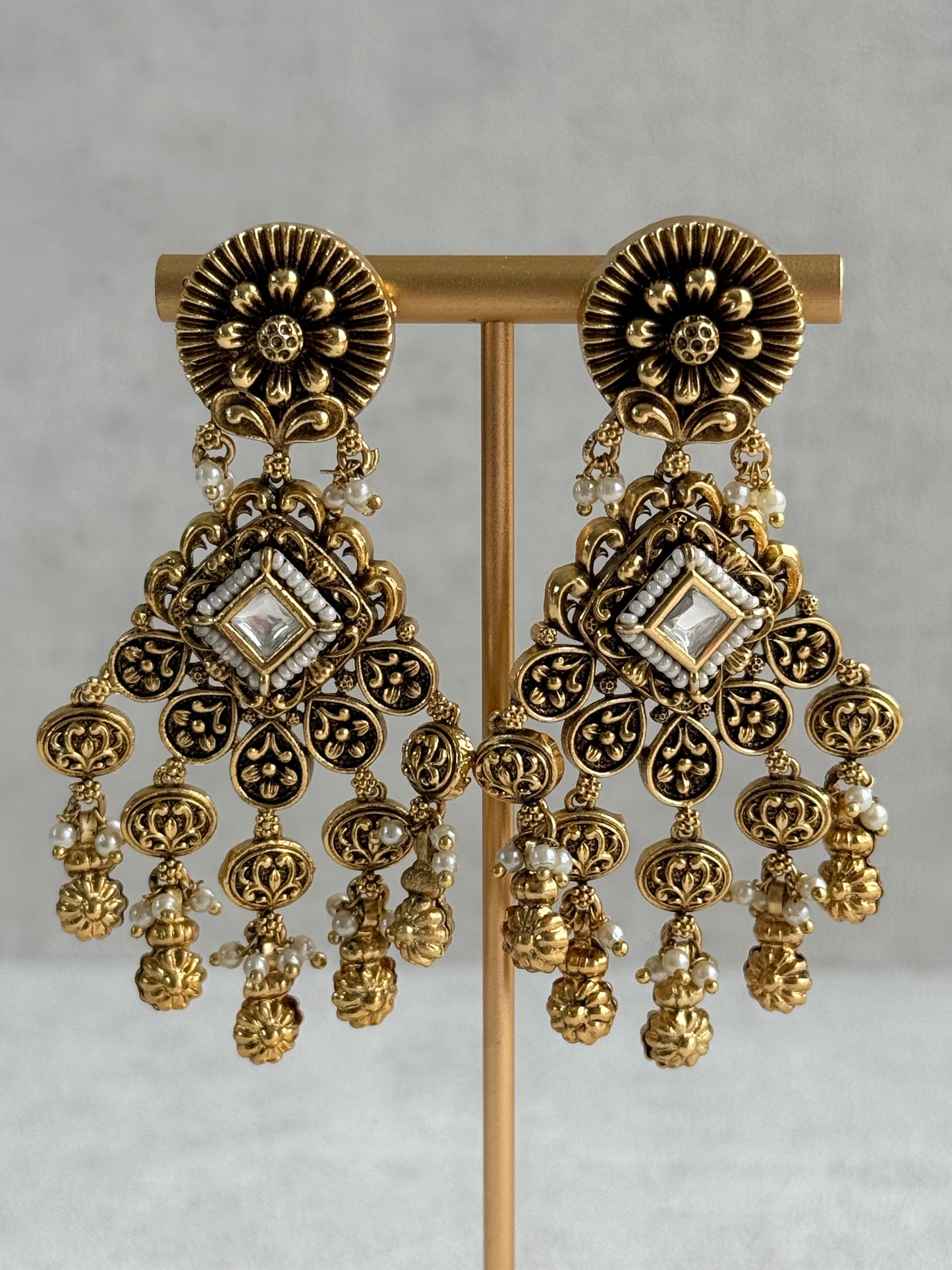 Ayura Designs Ehsaas Bridal Set with Earrings & Tikka – Kundan Stones, Pearls in Antique Gold Finish