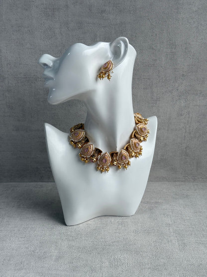 Ayura Designs Aaira Set with Necklace & Studs – Blush Pink Meenakari with Rose Pink Centre & Pearl Detailing